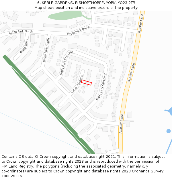 6, KEBLE GARDENS, BISHOPTHORPE, YORK, YO23 2TB: Location map and indicative extent of plot