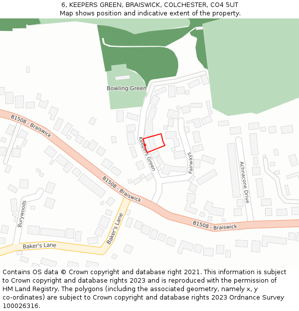 6, KEEPERS GREEN, BRAISWICK, COLCHESTER, CO4 5UT: Location map and indicative extent of plot