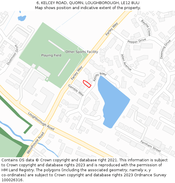 6, KELCEY ROAD, QUORN, LOUGHBOROUGH, LE12 8UU: Location map and indicative extent of plot
