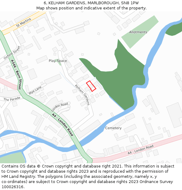 6, KELHAM GARDENS, MARLBOROUGH, SN8 1PW: Location map and indicative extent of plot