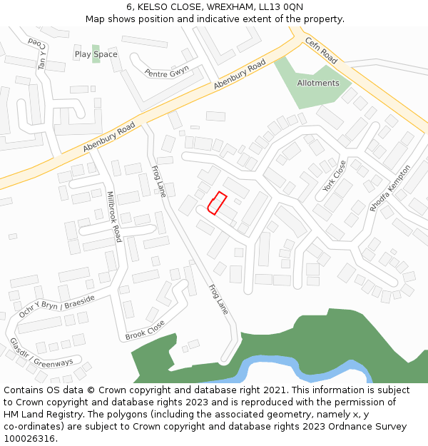6, KELSO CLOSE, WREXHAM, LL13 0QN: Location map and indicative extent of plot
