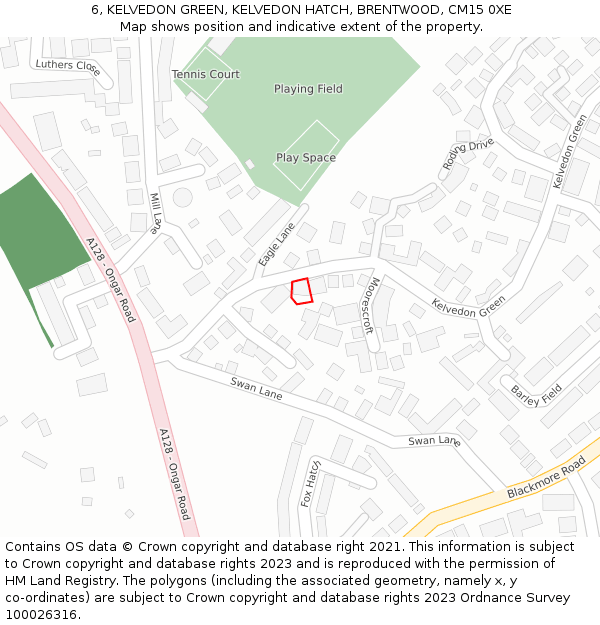 6, KELVEDON GREEN, KELVEDON HATCH, BRENTWOOD, CM15 0XE: Location map and indicative extent of plot