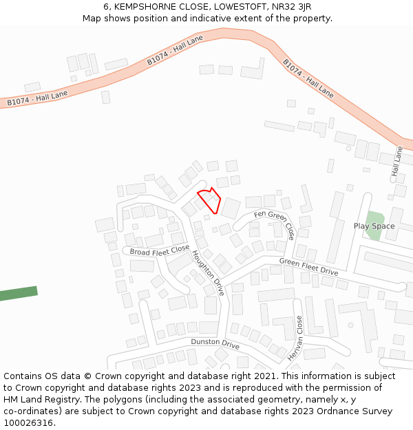 6, KEMPSHORNE CLOSE, LOWESTOFT, NR32 3JR: Location map and indicative extent of plot