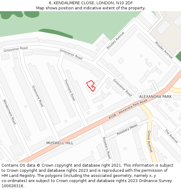 6, KENDALMERE CLOSE, LONDON, N10 2DF: Location map and indicative extent of plot