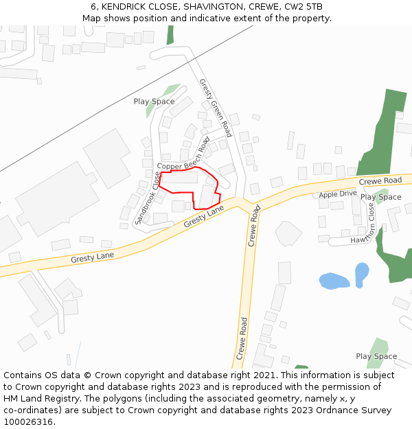 6, KENDRICK CLOSE, SHAVINGTON, CREWE, CW2 5TB: Location map and indicative extent of plot