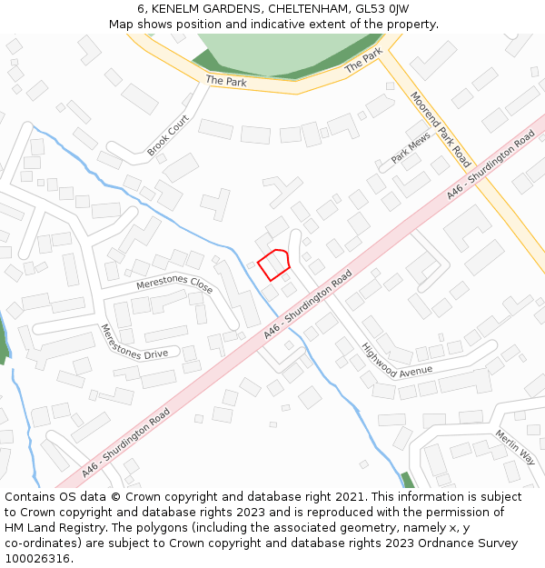 6, KENELM GARDENS, CHELTENHAM, GL53 0JW: Location map and indicative extent of plot