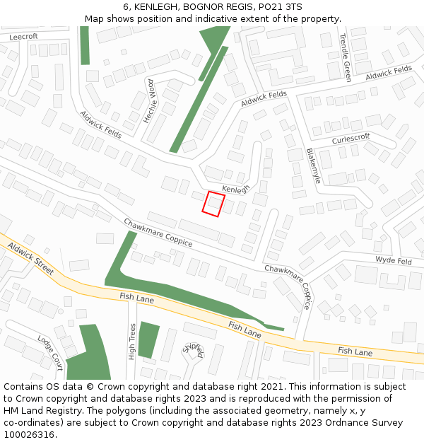 6, KENLEGH, BOGNOR REGIS, PO21 3TS: Location map and indicative extent of plot