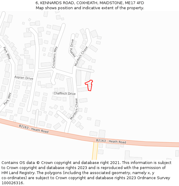 6, KENNARDS ROAD, COXHEATH, MAIDSTONE, ME17 4FD: Location map and indicative extent of plot