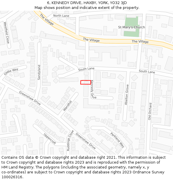 6, KENNEDY DRIVE, HAXBY, YORK, YO32 3JD: Location map and indicative extent of plot