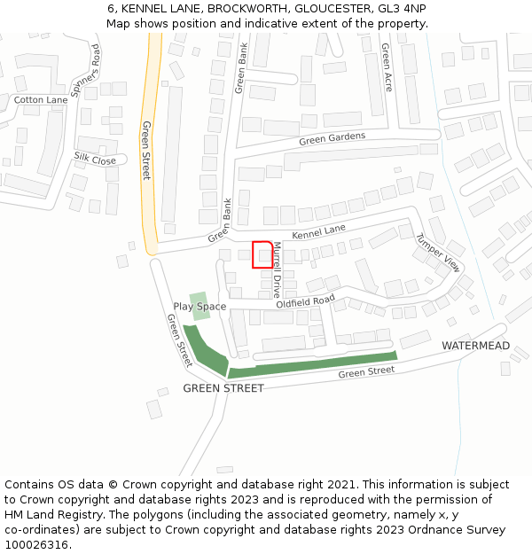 6, KENNEL LANE, BROCKWORTH, GLOUCESTER, GL3 4NP: Location map and indicative extent of plot
