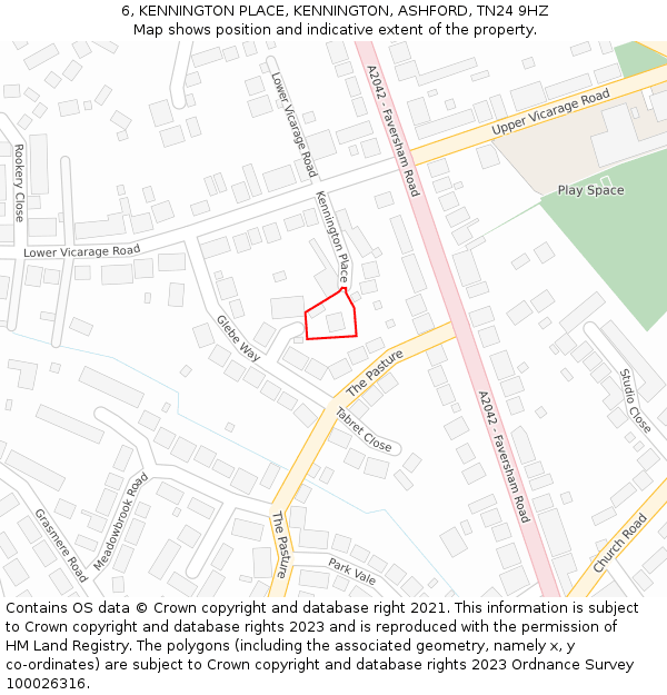 6, KENNINGTON PLACE, KENNINGTON, ASHFORD, TN24 9HZ: Location map and indicative extent of plot