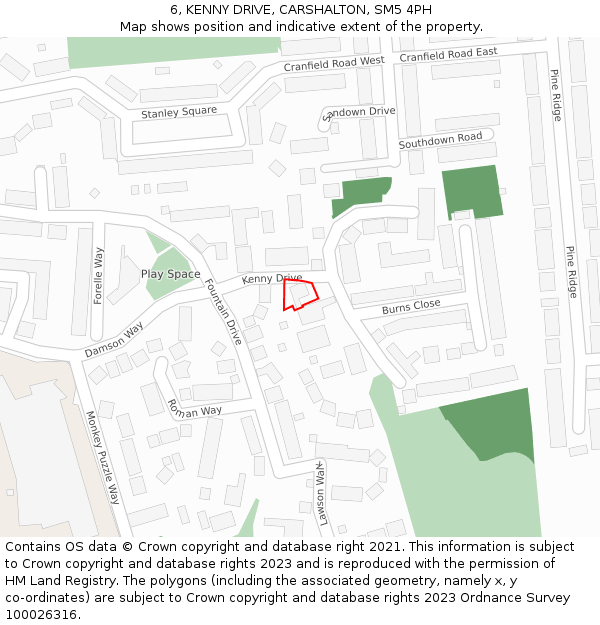 6, KENNY DRIVE, CARSHALTON, SM5 4PH: Location map and indicative extent of plot