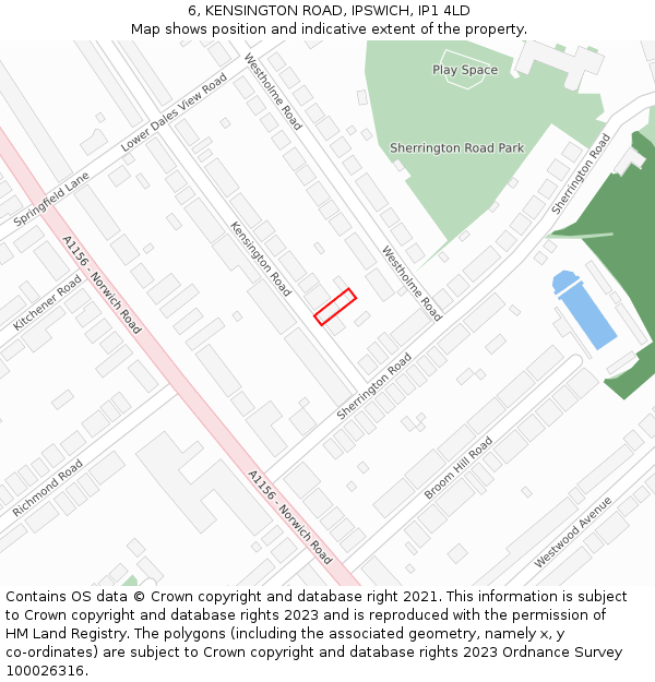 6, KENSINGTON ROAD, IPSWICH, IP1 4LD: Location map and indicative extent of plot