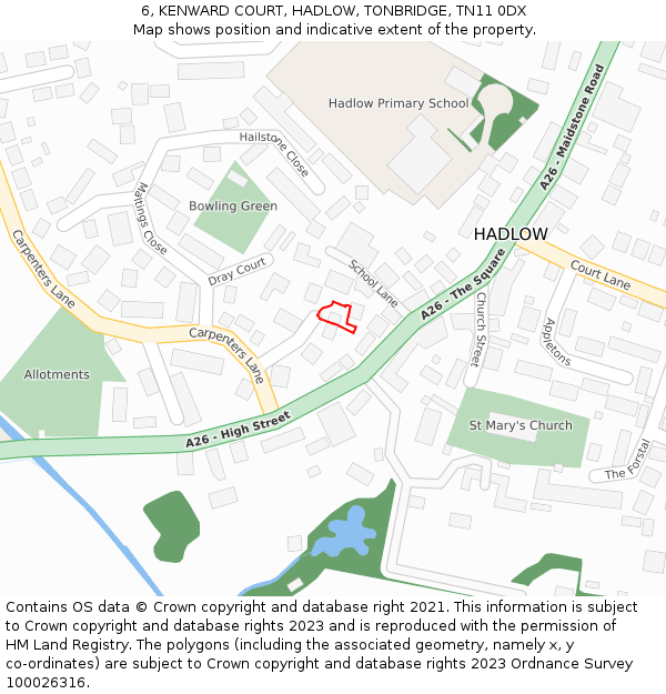 6, KENWARD COURT, HADLOW, TONBRIDGE, TN11 0DX: Location map and indicative extent of plot