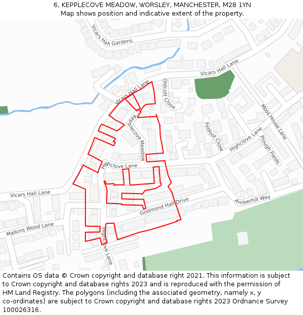 6, KEPPLECOVE MEADOW, WORSLEY, MANCHESTER, M28 1YN: Location map and indicative extent of plot