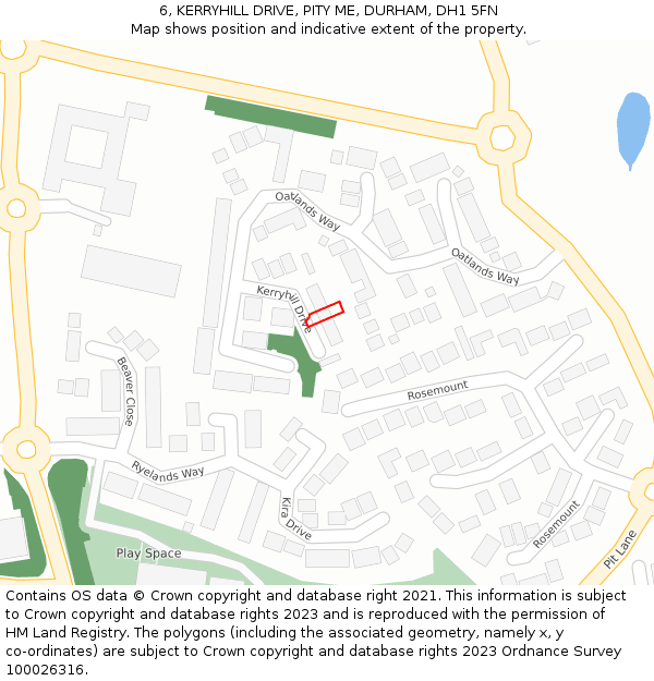 6, KERRYHILL DRIVE, PITY ME, DURHAM, DH1 5FN: Location map and indicative extent of plot