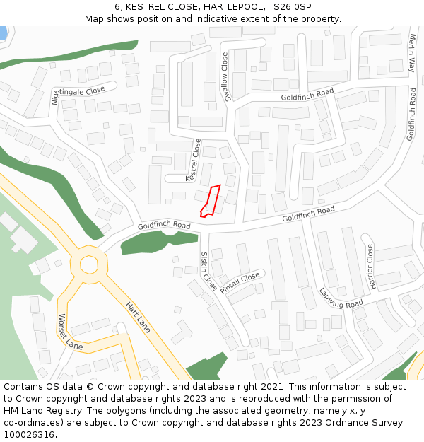 6, KESTREL CLOSE, HARTLEPOOL, TS26 0SP: Location map and indicative extent of plot