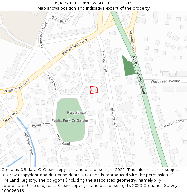 6, KESTREL DRIVE, WISBECH, PE13 2TS: Location map and indicative extent of plot