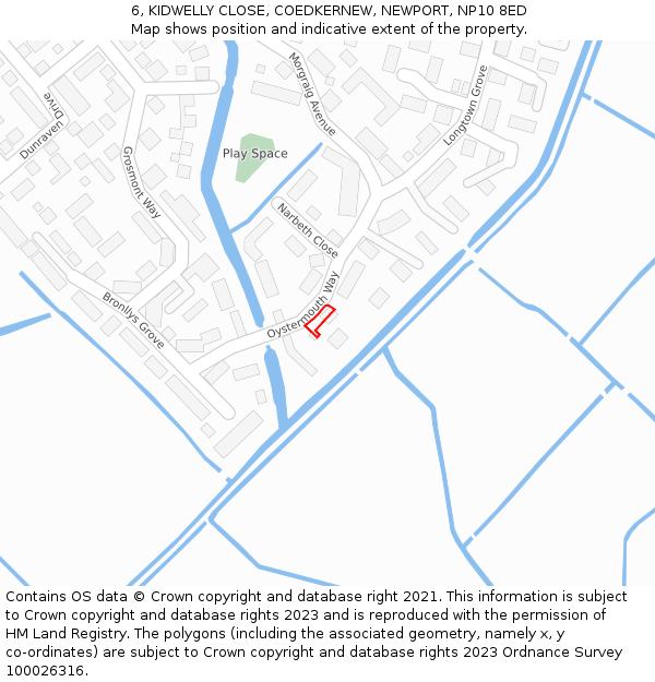 6, KIDWELLY CLOSE, COEDKERNEW, NEWPORT, NP10 8ED: Location map and indicative extent of plot