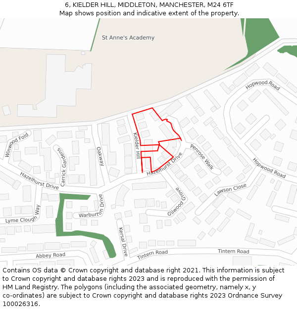 6, KIELDER HILL, MIDDLETON, MANCHESTER, M24 6TF: Location map and indicative extent of plot