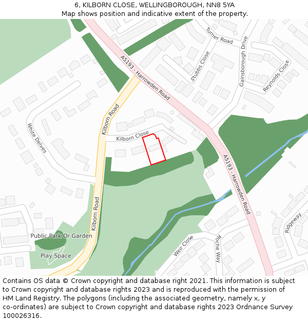 6, KILBORN CLOSE, WELLINGBOROUGH, NN8 5YA: Location map and indicative extent of plot