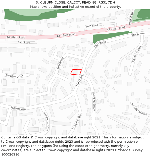 6, KILBURN CLOSE, CALCOT, READING, RG31 7DH: Location map and indicative extent of plot