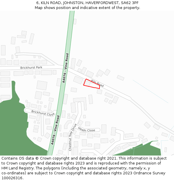 6, KILN ROAD, JOHNSTON, HAVERFORDWEST, SA62 3PF: Location map and indicative extent of plot