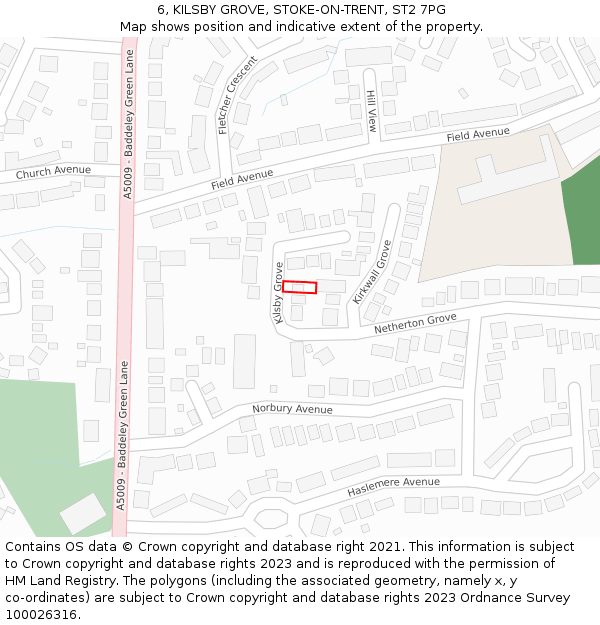 6, KILSBY GROVE, STOKE-ON-TRENT, ST2 7PG: Location map and indicative extent of plot