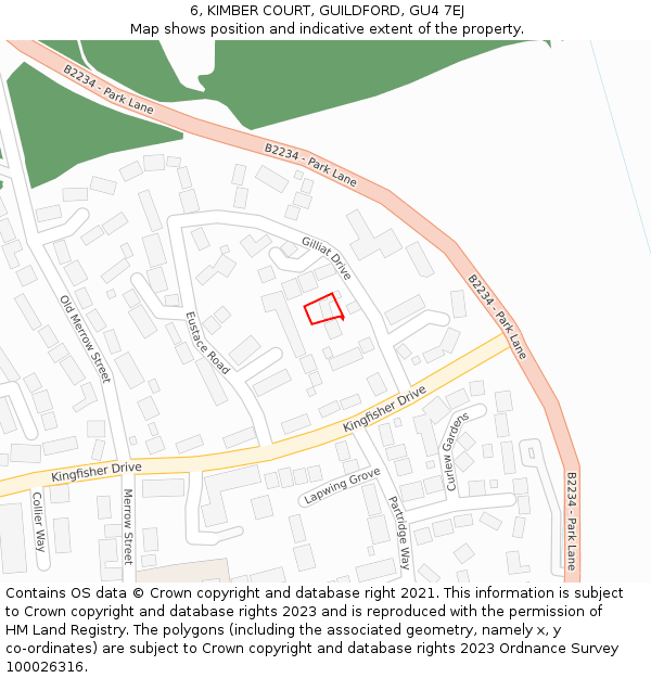 6, KIMBER COURT, GUILDFORD, GU4 7EJ: Location map and indicative extent of plot