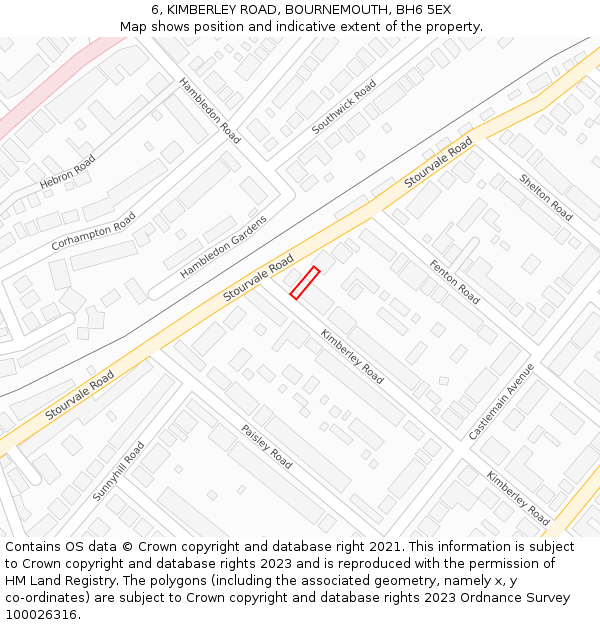 6, KIMBERLEY ROAD, BOURNEMOUTH, BH6 5EX: Location map and indicative extent of plot