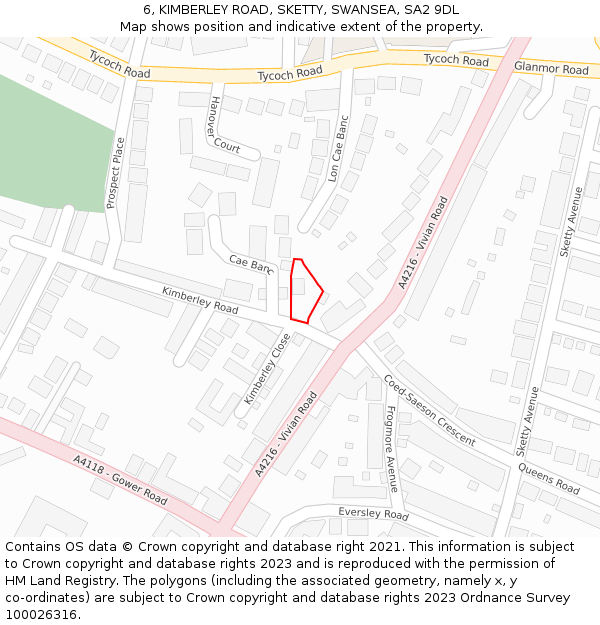 6, KIMBERLEY ROAD, SKETTY, SWANSEA, SA2 9DL: Location map and indicative extent of plot