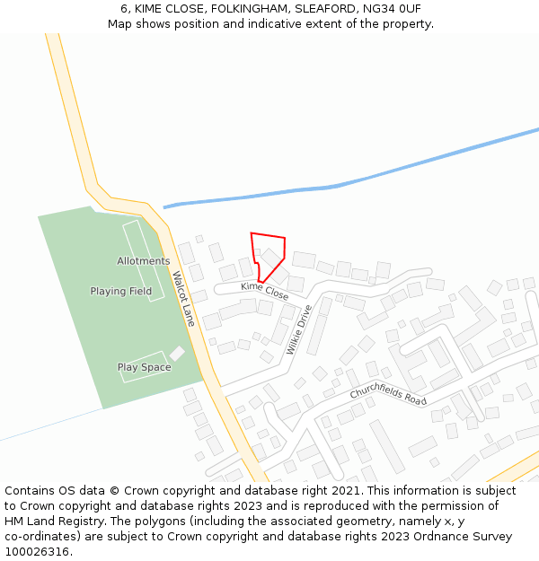 6, KIME CLOSE, FOLKINGHAM, SLEAFORD, NG34 0UF: Location map and indicative extent of plot