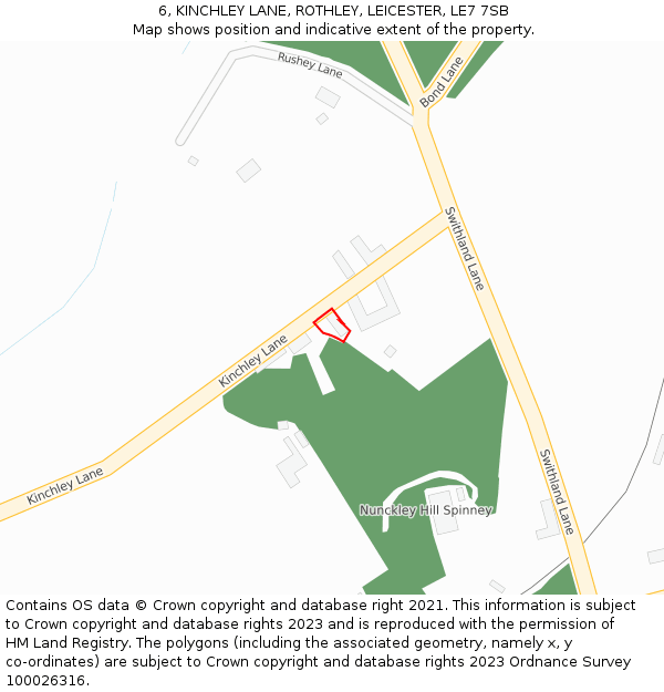 6, KINCHLEY LANE, ROTHLEY, LEICESTER, LE7 7SB: Location map and indicative extent of plot