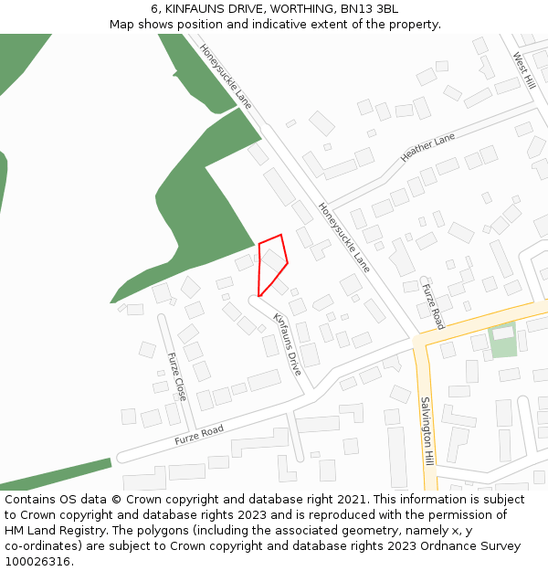 6, KINFAUNS DRIVE, WORTHING, BN13 3BL: Location map and indicative extent of plot