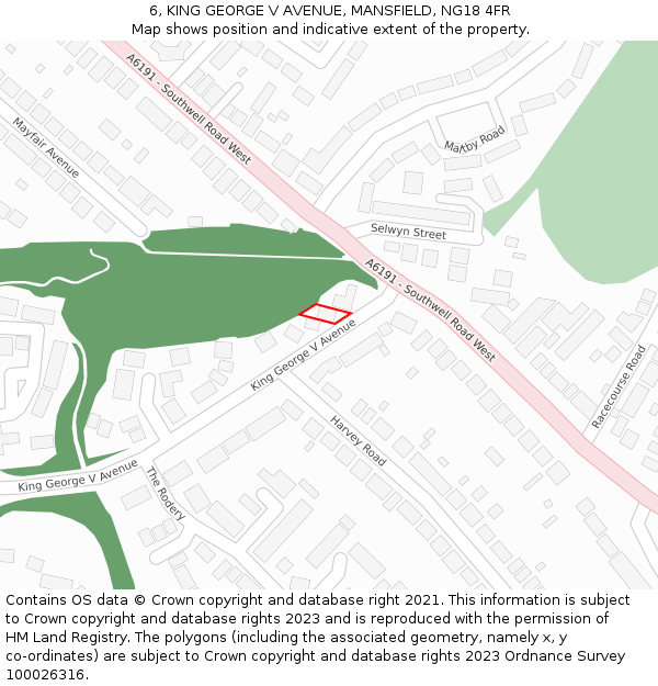 6, KING GEORGE V AVENUE, MANSFIELD, NG18 4FR: Location map and indicative extent of plot