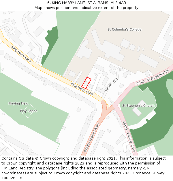 6, KING HARRY LANE, ST ALBANS, AL3 4AR: Location map and indicative extent of plot