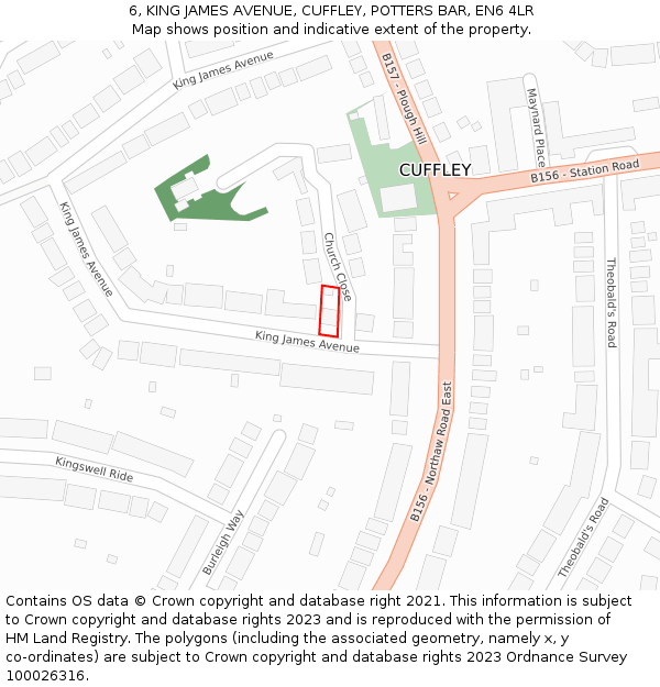 6, KING JAMES AVENUE, CUFFLEY, POTTERS BAR, EN6 4LR: Location map and indicative extent of plot