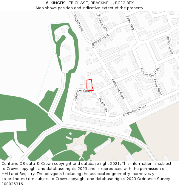 6, KINGFISHER CHASE, BRACKNELL, RG12 8EX: Location map and indicative extent of plot