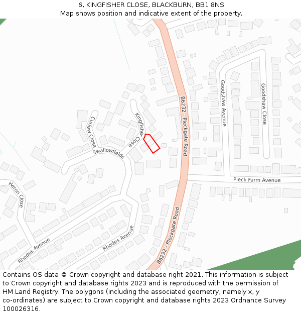 6, KINGFISHER CLOSE, BLACKBURN, BB1 8NS: Location map and indicative extent of plot