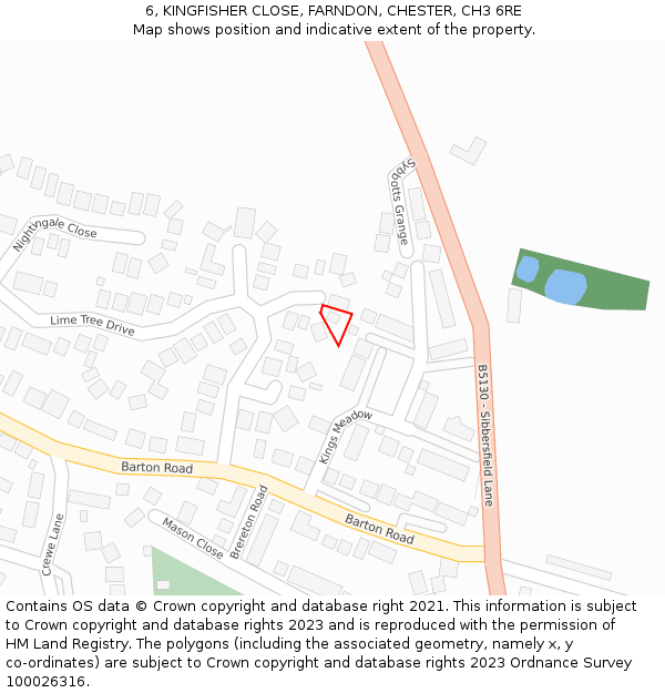 6, KINGFISHER CLOSE, FARNDON, CHESTER, CH3 6RE: Location map and indicative extent of plot