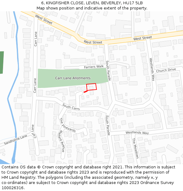 6, KINGFISHER CLOSE, LEVEN, BEVERLEY, HU17 5LB: Location map and indicative extent of plot