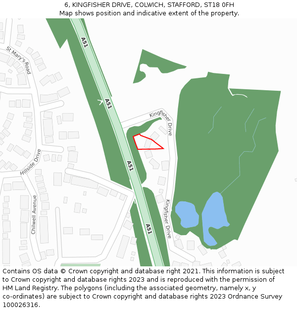 6, KINGFISHER DRIVE, COLWICH, STAFFORD, ST18 0FH: Location map and indicative extent of plot