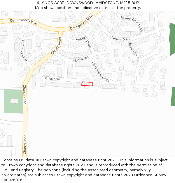 6, KINGS ACRE, DOWNSWOOD, MAIDSTONE, ME15 8UP: Location map and indicative extent of plot