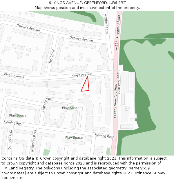 6, KINGS AVENUE, GREENFORD, UB6 9BZ: Location map and indicative extent of plot