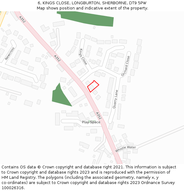 6, KINGS CLOSE, LONGBURTON, SHERBORNE, DT9 5PW: Location map and indicative extent of plot