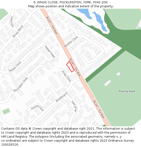 6, KINGS CLOSE, POCKLINGTON, YORK, YO42 2GX: Location map and indicative extent of plot