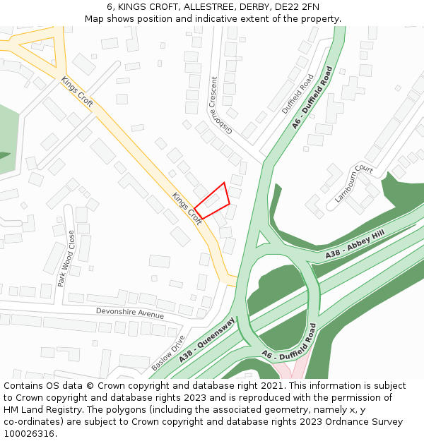 6, KINGS CROFT, ALLESTREE, DERBY, DE22 2FN: Location map and indicative extent of plot
