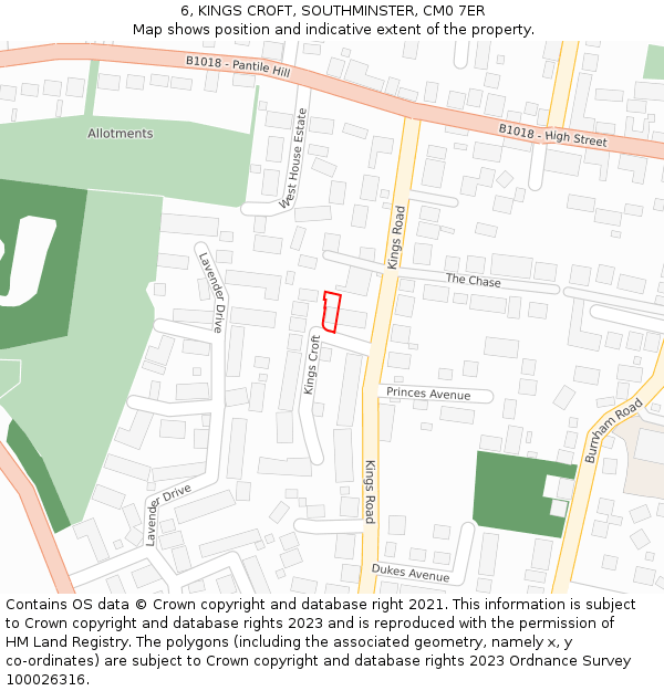 6, KINGS CROFT, SOUTHMINSTER, CM0 7ER: Location map and indicative extent of plot