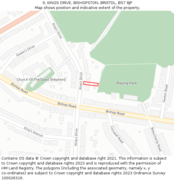 6, KINGS DRIVE, BISHOPSTON, BRISTOL, BS7 8JP: Location map and indicative extent of plot