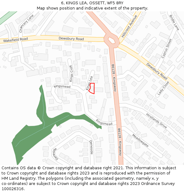 6, KINGS LEA, OSSETT, WF5 8RY: Location map and indicative extent of plot